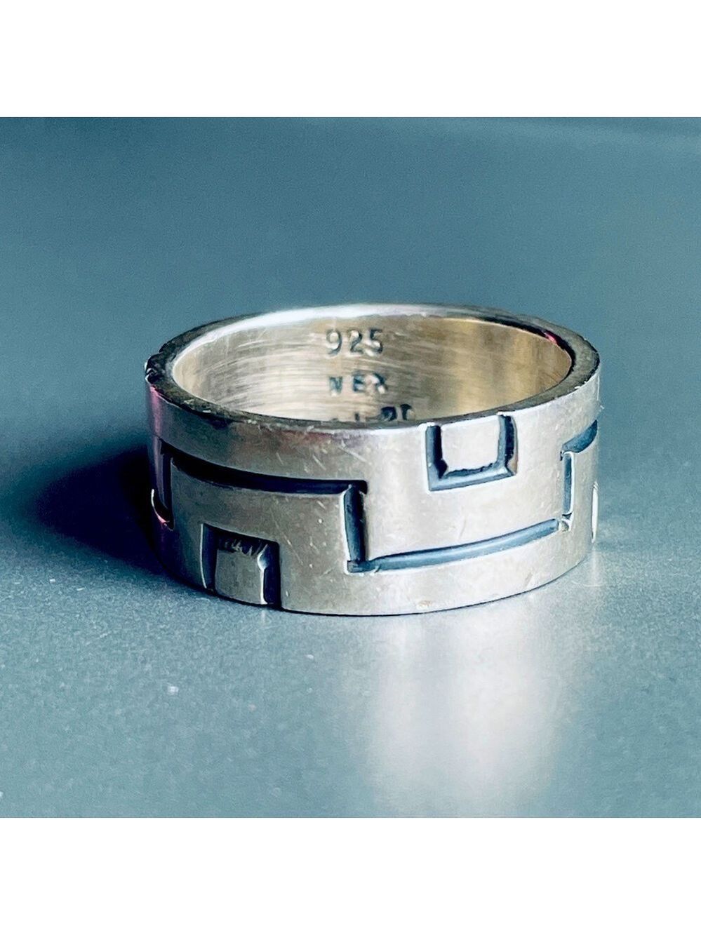 Mexico Taxco Greek Key Meander Sterling Silver Band Ring Vintage